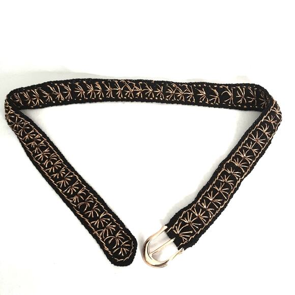 Handcrafted Black Boho Lux Crochet Belt With Gold Tone Starburst Embroidery - Picture 5 of 10